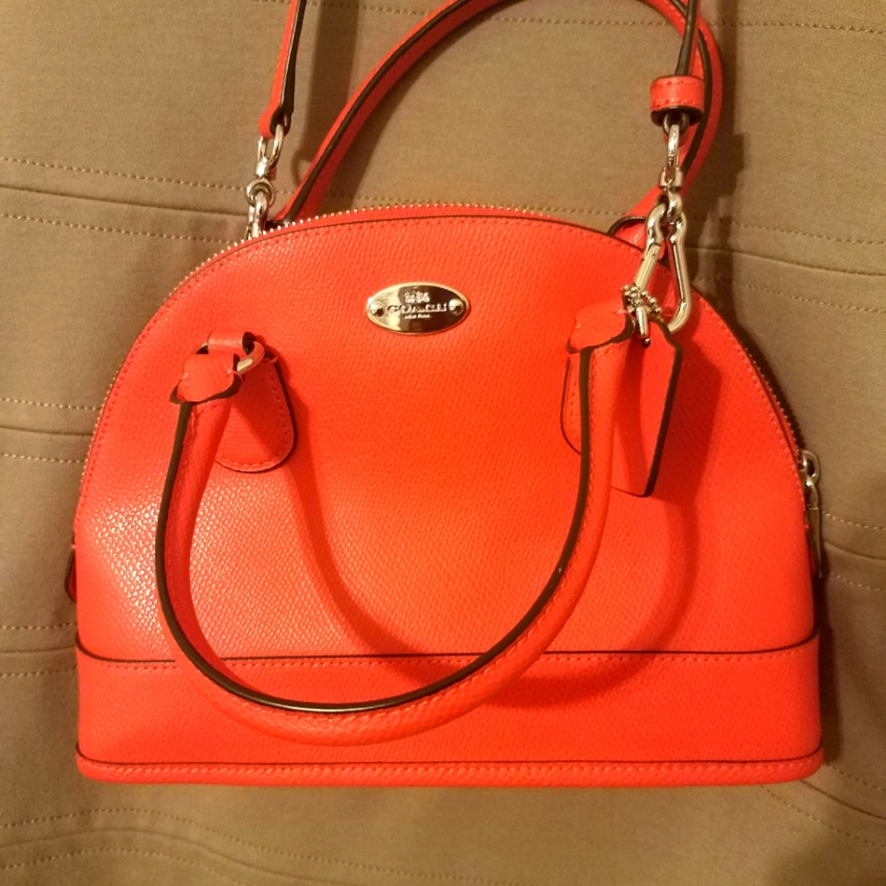 Coach bag, small, orange hand bag or crossbody.